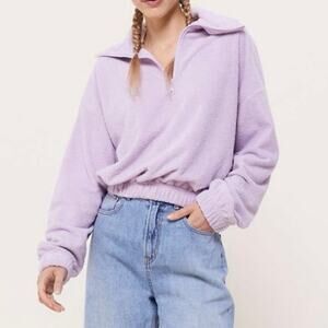 Urban Outfitters Quarter Zip Fleece Sweatshirt Cropped Lila Purple Size Medium